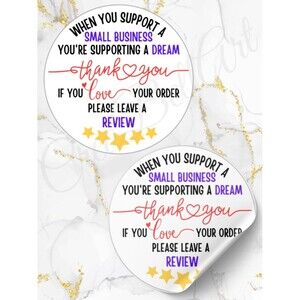 60 Personalized Review Thank You Stickers 2 inch Glossy